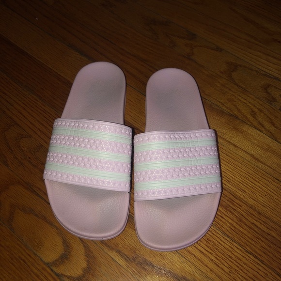 baby pink adidas slides